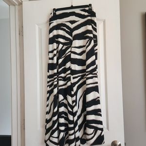 Black and white zebra pattern wide leg pants.